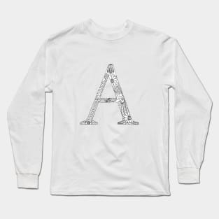 Henna Alphabet A / Henna Letter A - Black Henna Line Art Long Sleeve T-Shirt